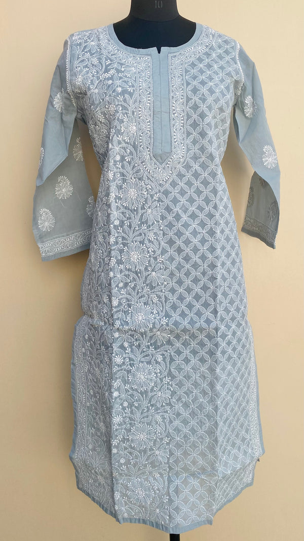 Lucknowi Chikankari Kurti Gray Cotton