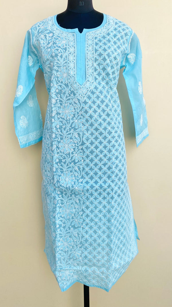 Lucknowi Chikankari Kurti Blue Cotton