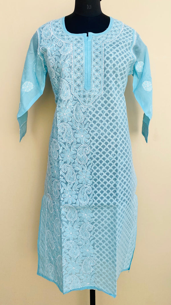 Lucknowi Chikankari Kurti Blue Cotton