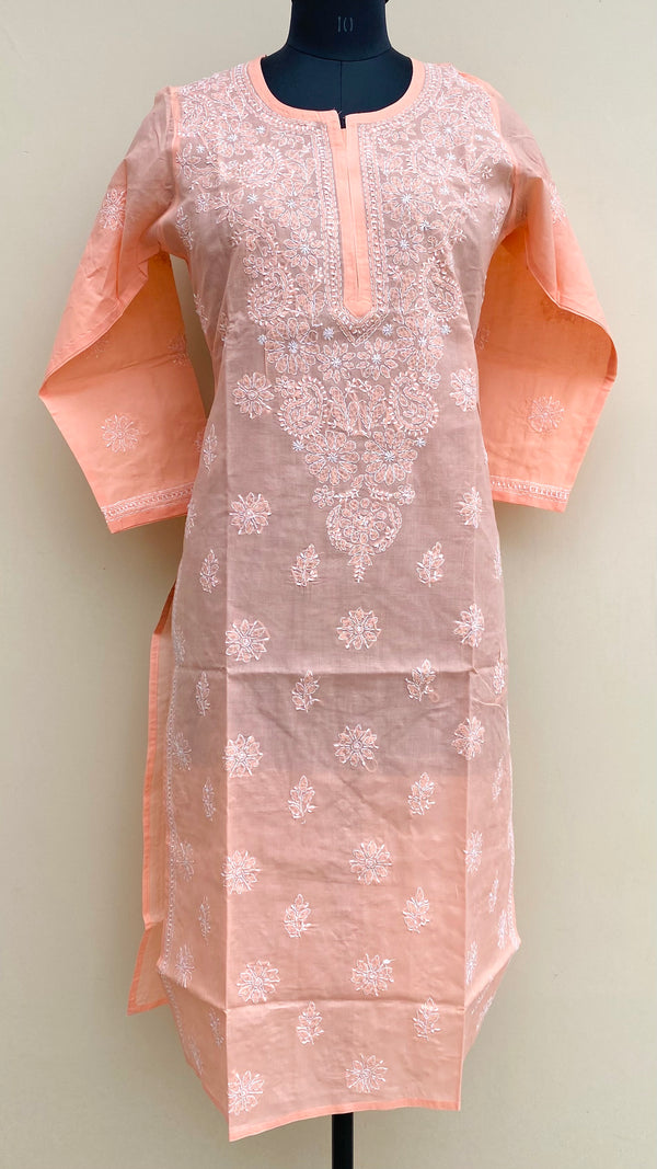 Lucknowi Chikankari Kurti Peach Cotton