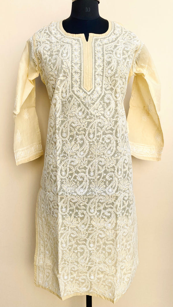 Lucknowi Chikankari Kurti Beige Cotton