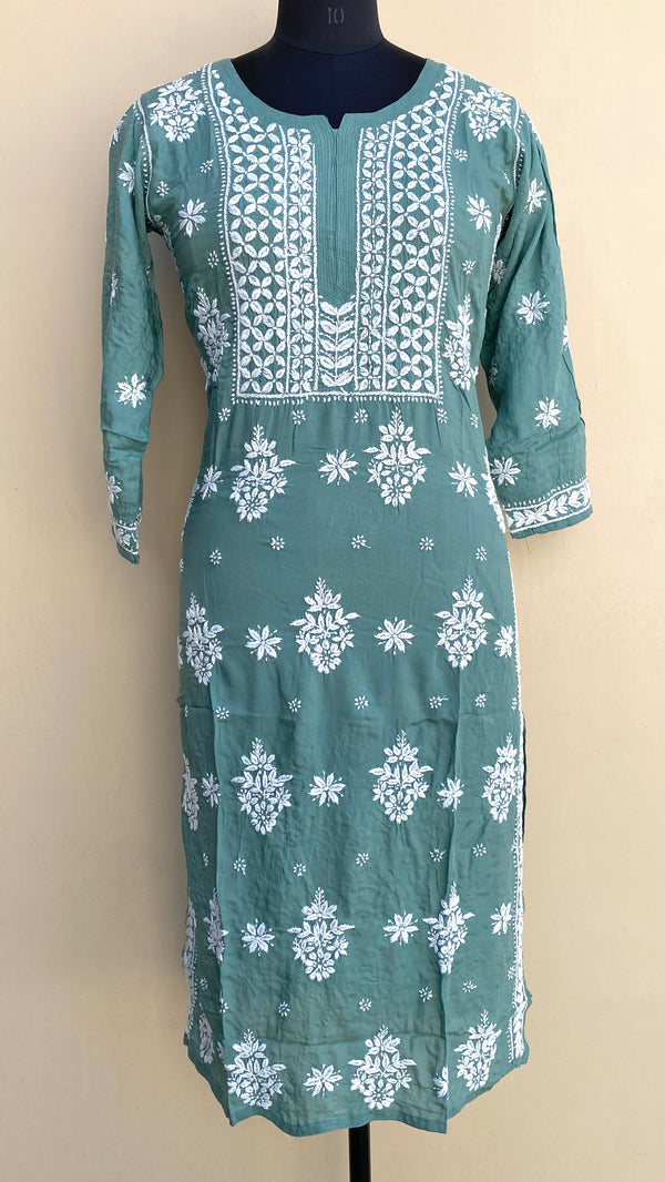 Lucknowi Chikankari Kurti Teal Green Modal Cotton