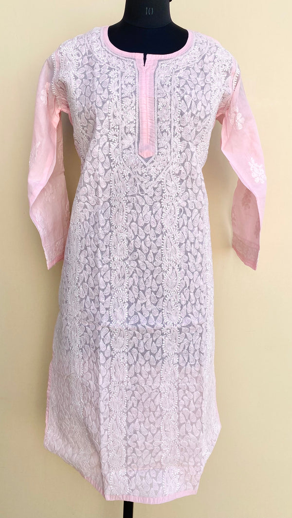 Lucknowi Chikankari Kurti Baby Pink Cotton