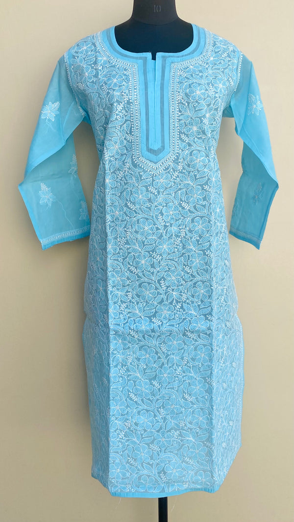 Lucknowi Chikankari Kurti Blue Cotton