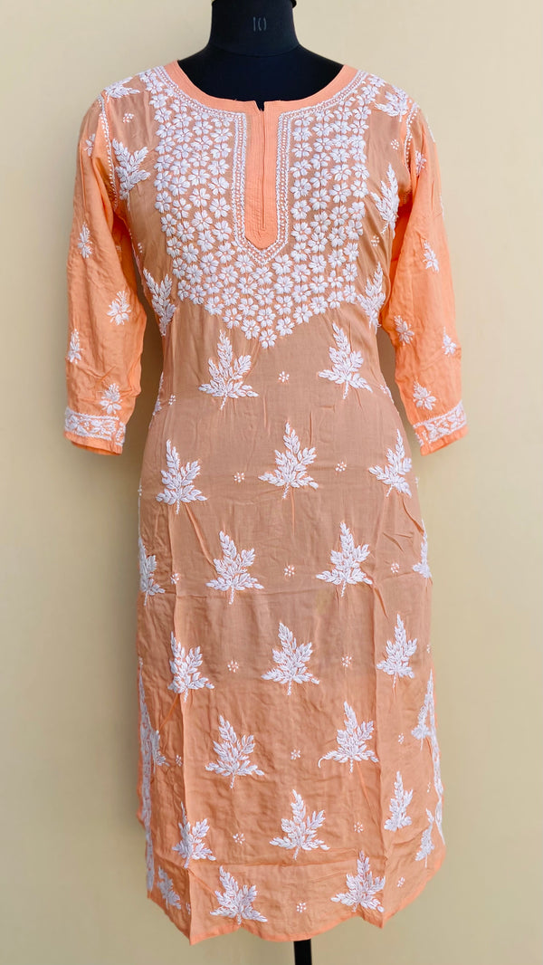 Lucknowi Chikankari Kurti Peach Modal Cotton