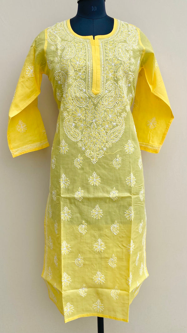 Lucknowi Chikankari Kurti Yellow Cotton