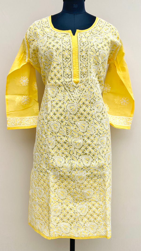 Lucknowi Chikankari  Kurti Yellow Cotton