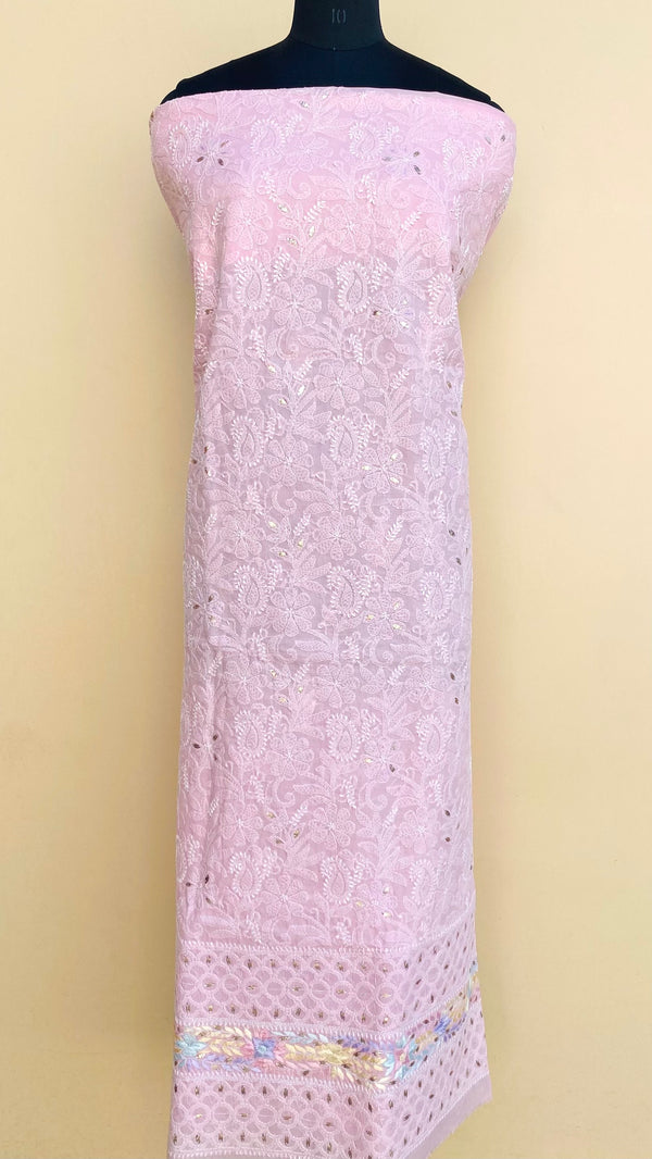 Lucknowi Chikankari Kurta Length Pink Cotton with Gotta Patti Work