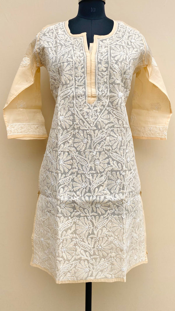 Lucknowi Chikankari  Kurti Cream Cotton