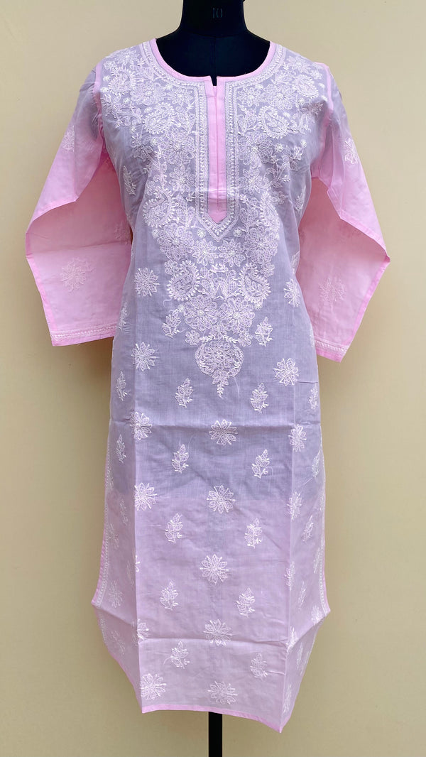 Lucknowi Chikankari Kurti Pink Cotton