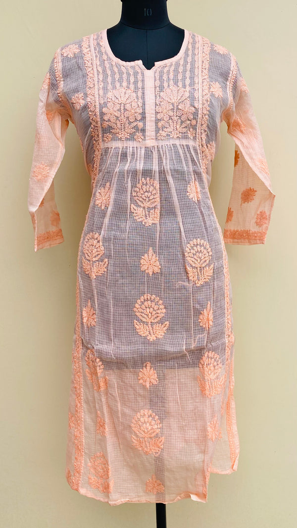 Lucknowi Chikankari Ombre Self Kurti Peach Kota