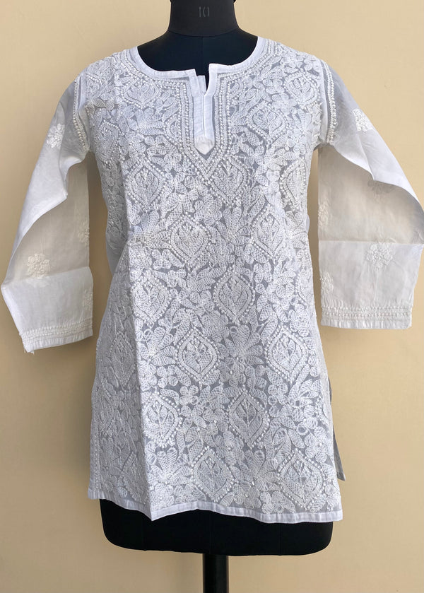 Lucknowi Chikankari Short Kurti White Cotton