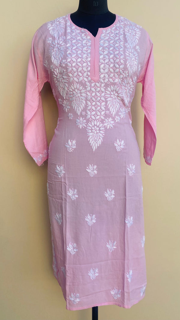 Lucknowi Chikankari Kurti Pink Modal Cotton