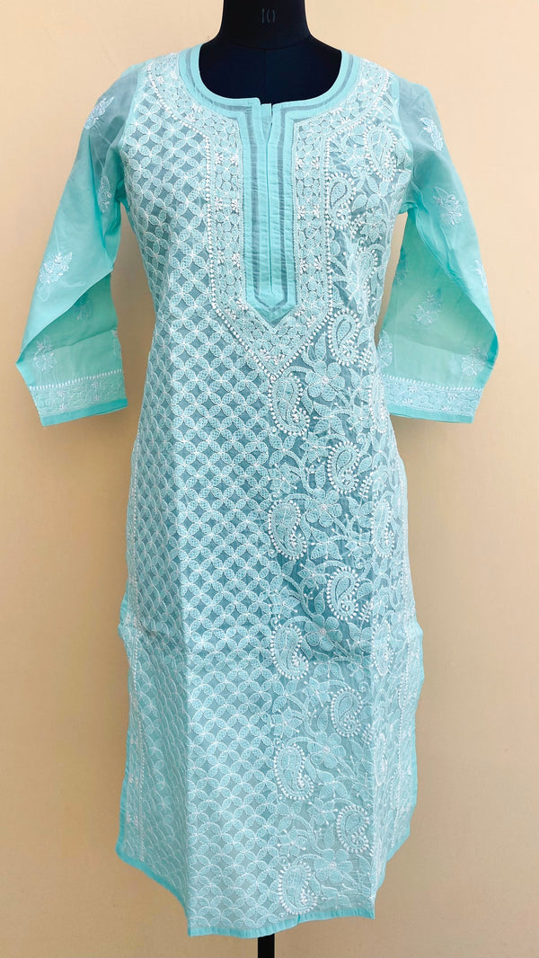 Lucknowi Chikankari Kurti Sea Green Cotton