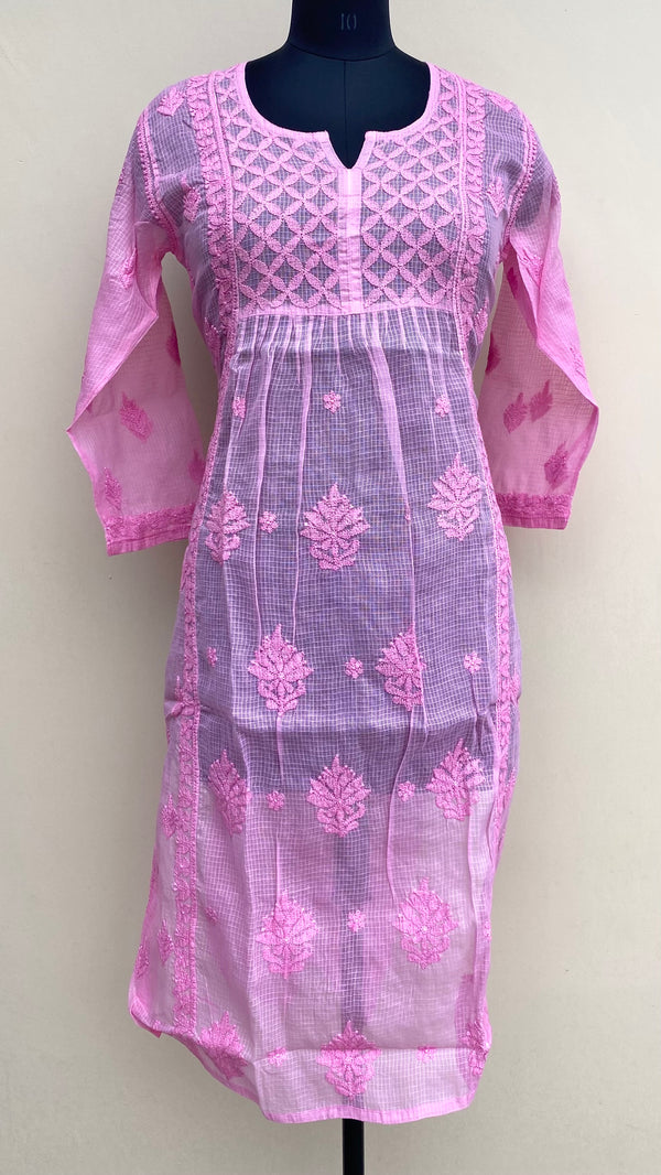 Lucknowi Chikankari Self Kurti Pink Kota