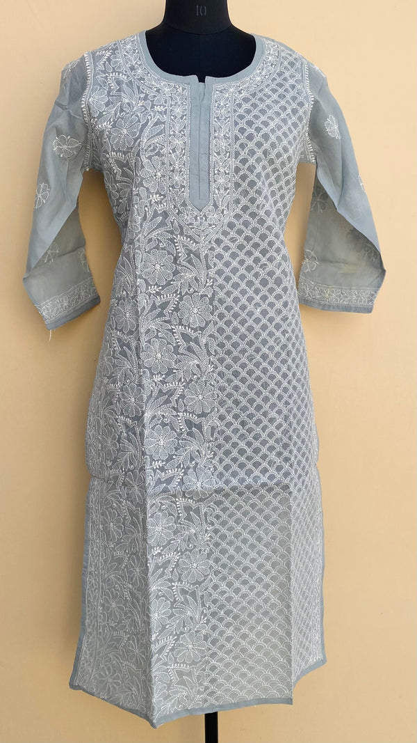 Lucknowi Chikankari Kurti Gray Cotton