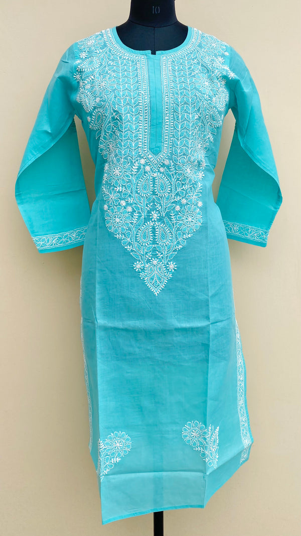 Lucknowi Chikankari Kurti Sea Green Cotton