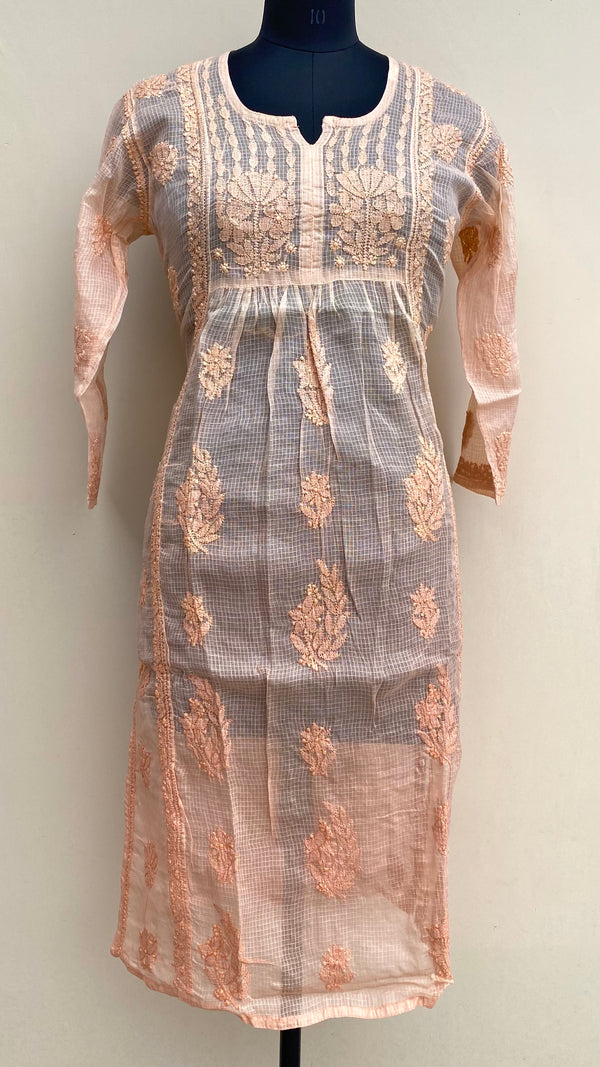 Lucknowi Chikankari Ombre Self  Kurti Peach Kota