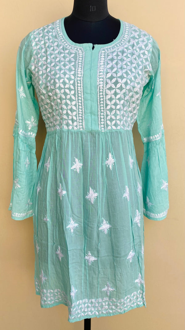 Lucknowi Chikankari Short Kurti Sea Green Modal Cotton