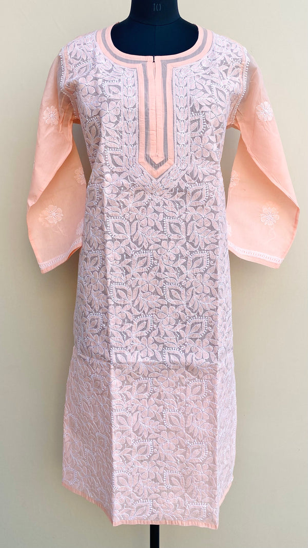Lucknowi Chikankari Kurti Peach Cotton