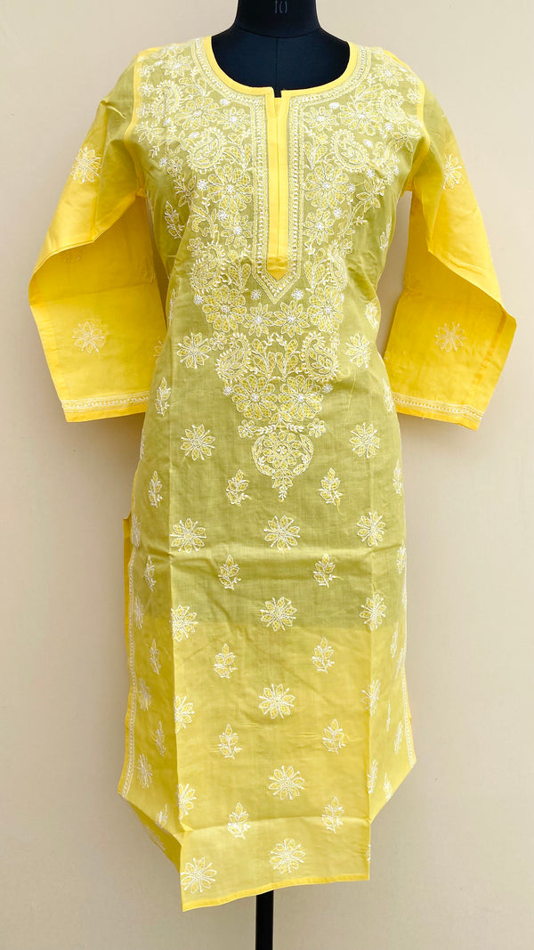 Lucknowi Chikankari Kurti Yellow Cotton