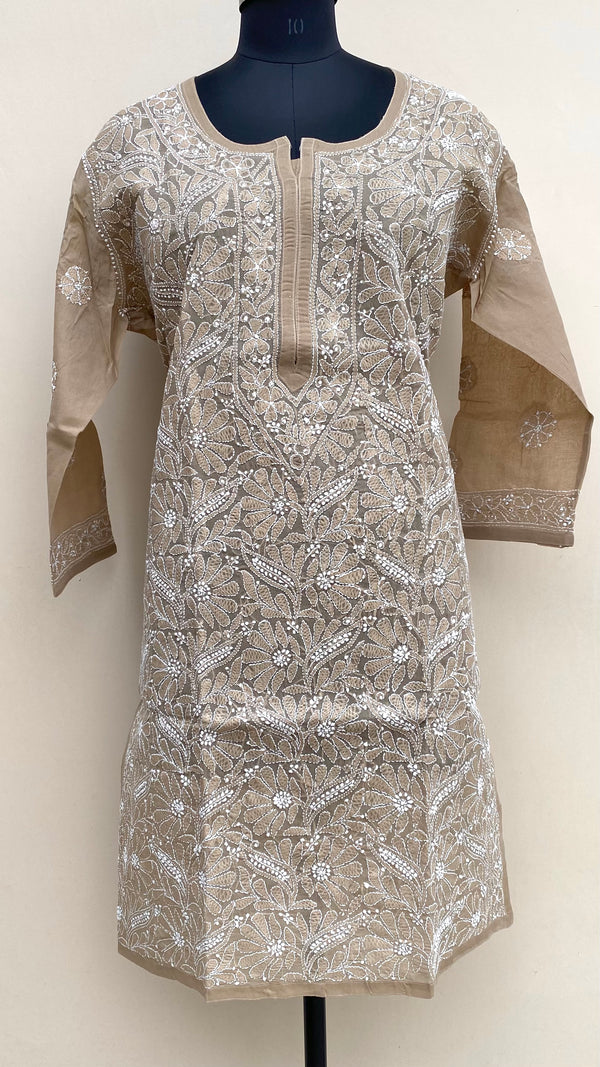 Lucknowi Chikankari Kurti Brown Cotton