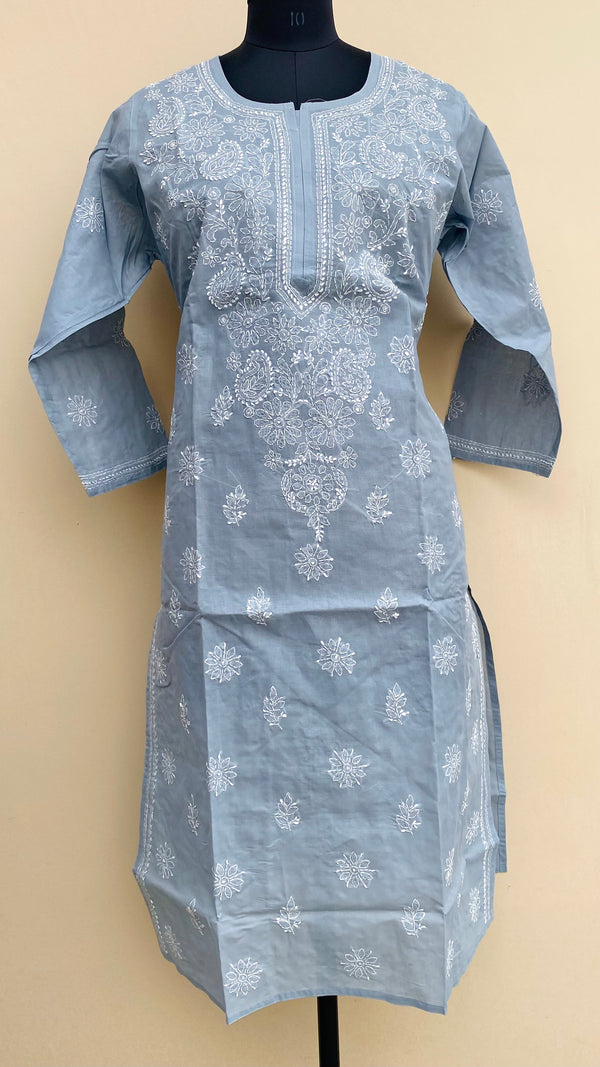 Lucknowi Chikankari Kurti Gray Cotton