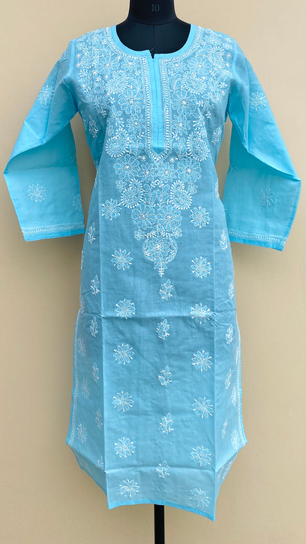 Lucknowi Chikankari Kurti Blue Cotton