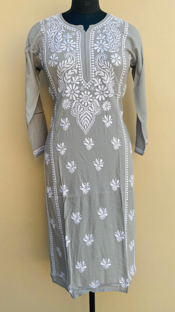 Lucknowi Chikankari Kurti Gray Modal Cotton