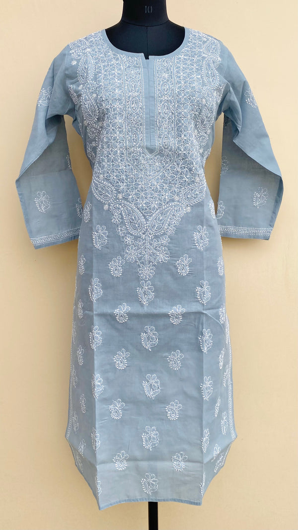 Lucknowi Chikankari Kurti Gray Cotton