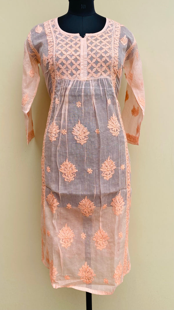 Lucknowi Chikankari Self Kurti Peach Kota