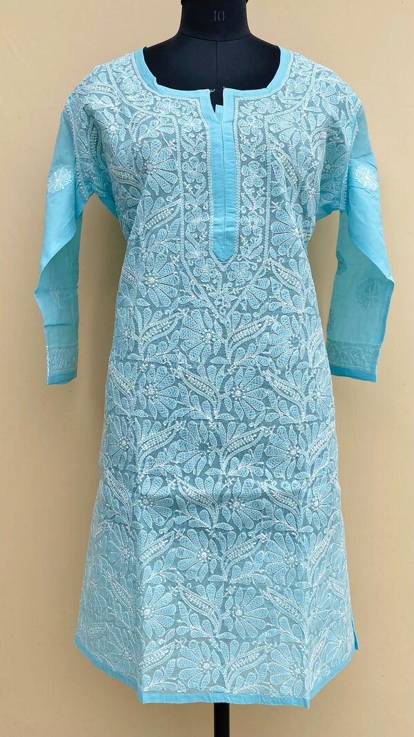 Lucknowi Chikankari Kurti Blue Cotton