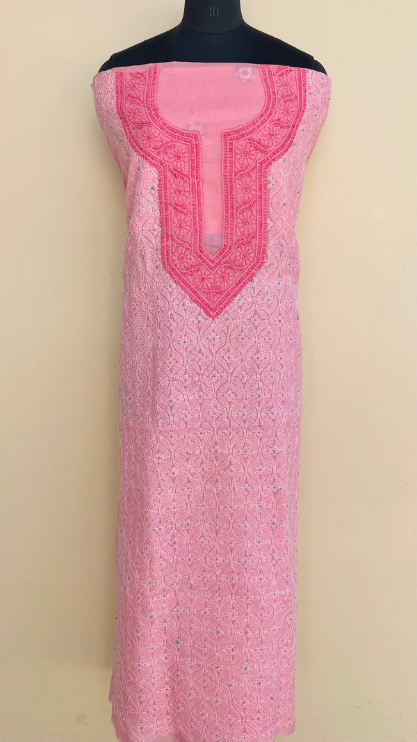 Lucknowi Chikankari Kurta Length Pink Cotton