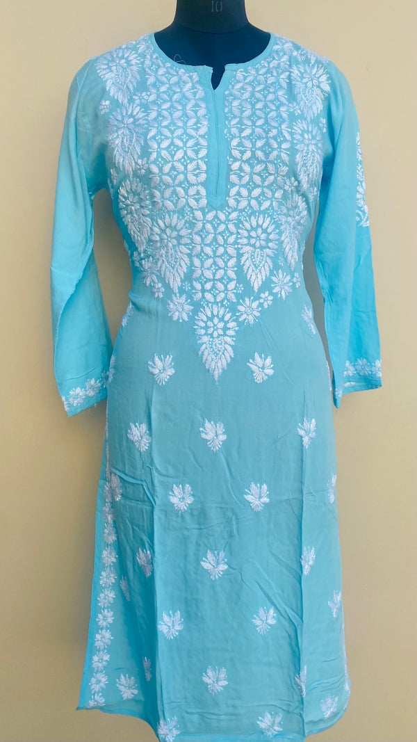 Lucknowi Chikankari Kurti Blue Modal Cotton