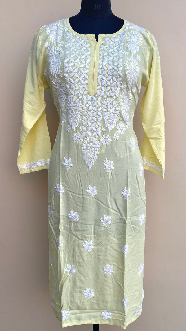 Lucknowi Chikankari Kurti Lemon Yellow Modal Cotton