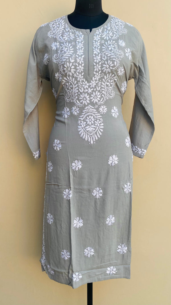 Lucknowi Chikankari Kurti Gray Modal Cotton