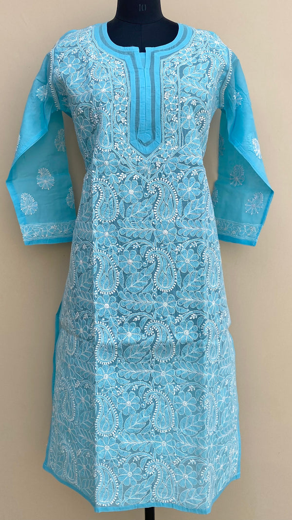 Lucknowi Chikankari Kurti Blue Cotton