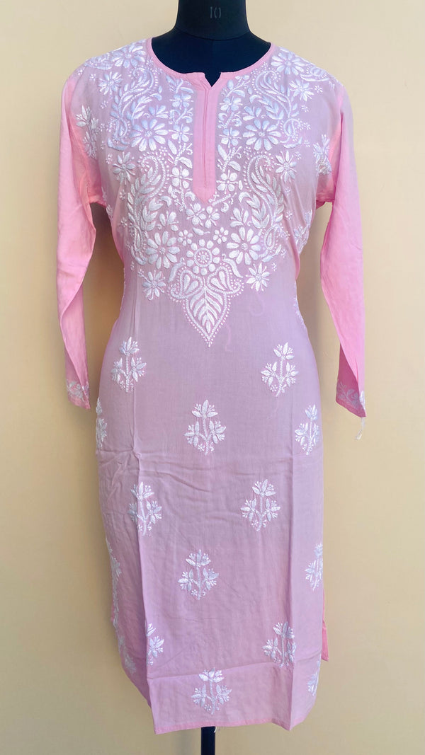 Lucknowi Chikankari Kurti Pink Modal Cotton