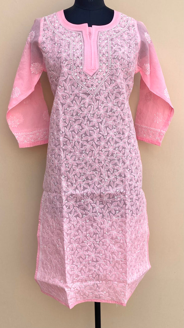 Lucknow Chikankari Kurti Pink Cotton