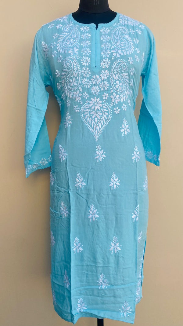 Lucknowi Chikankari Kurti Blue Modal Cotton