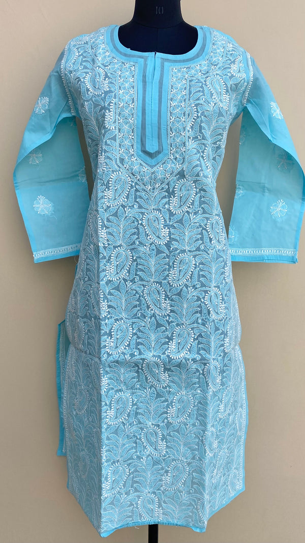 Lucknowi Chikankari Kurti Blue Cotton