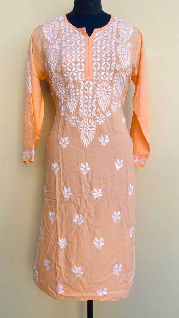 Lucknowi Chikankari Kurti Orange Modal Cotton