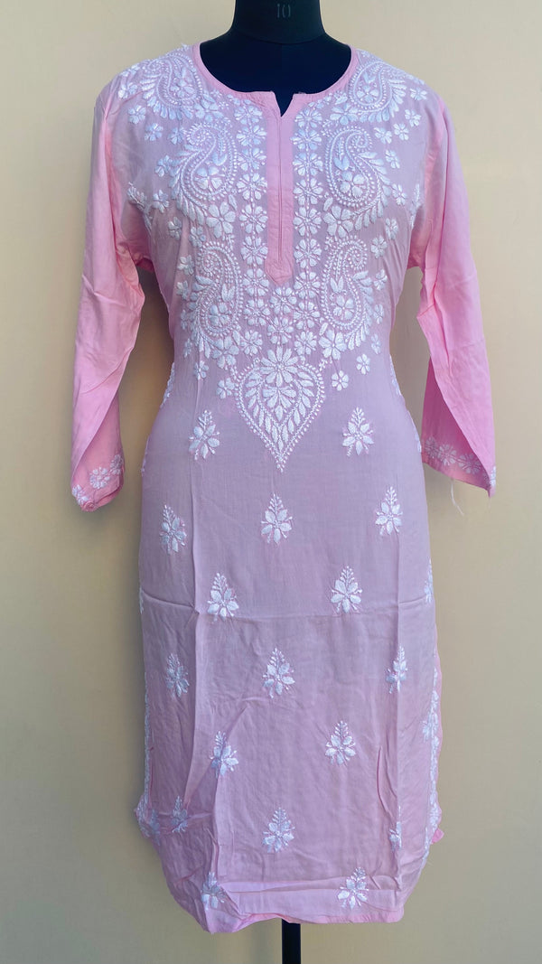 Lucknowi Chikankari Kurti Pink Modal Cotton