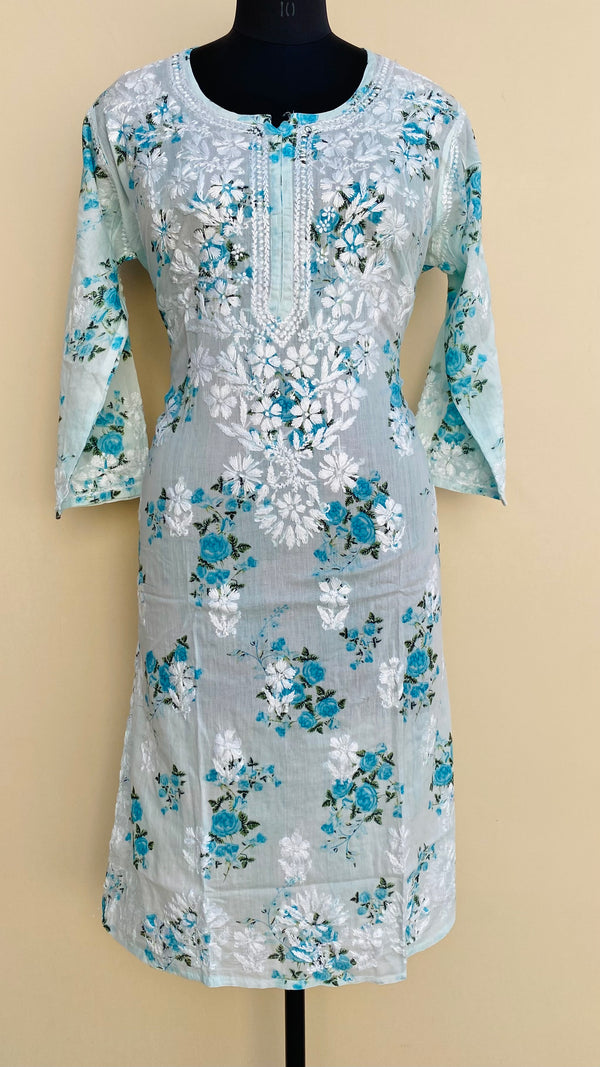 Lucknowi Chikankari Kurti Blue Mulmul Cotton