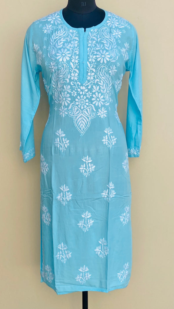 Lucknowi Chikankari Kurti Blue Modal Cotton