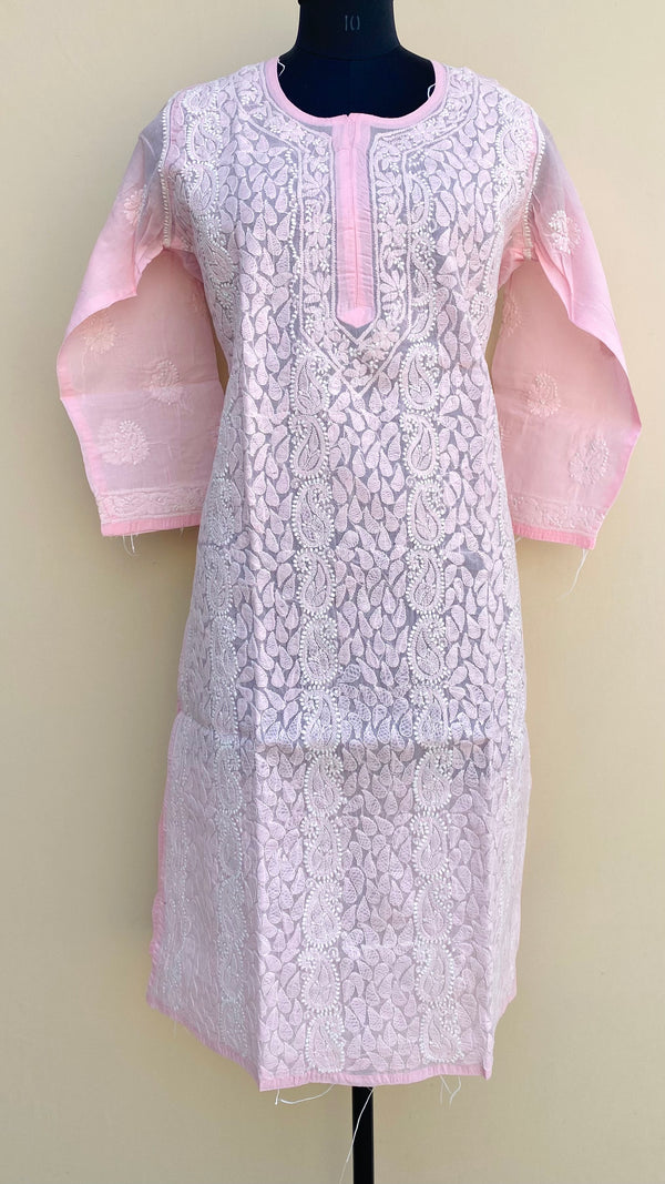 Lucknowi Chikankari Kurti Baby Pink Cotton