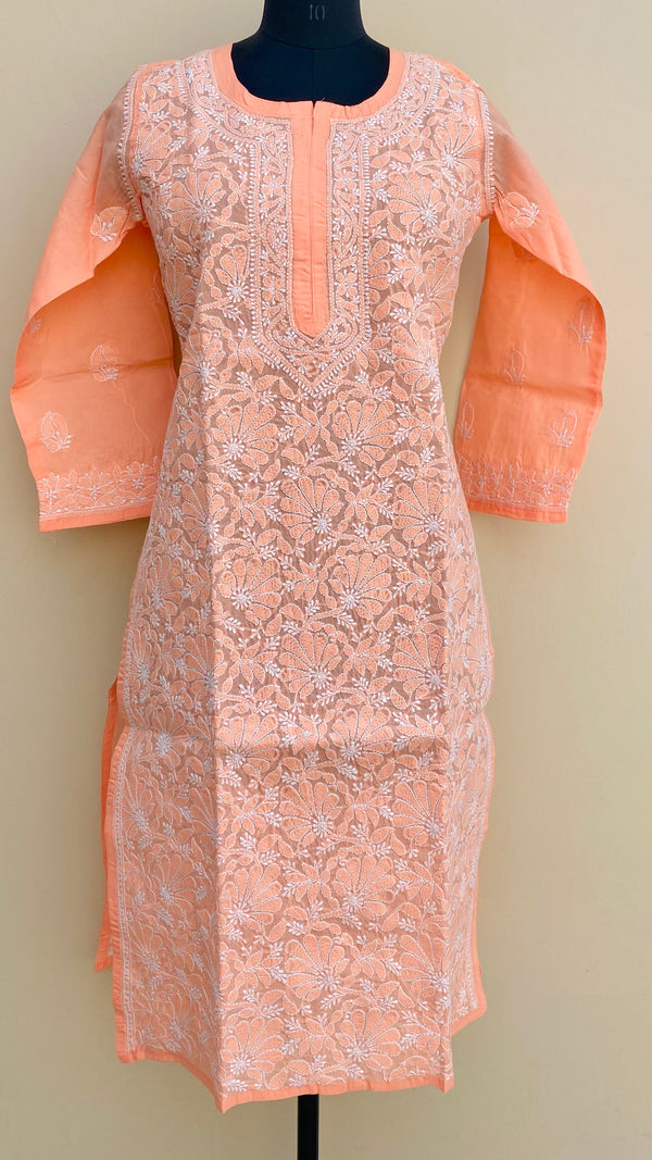 Lucknowi Chikankari Kurti Orange Cotton