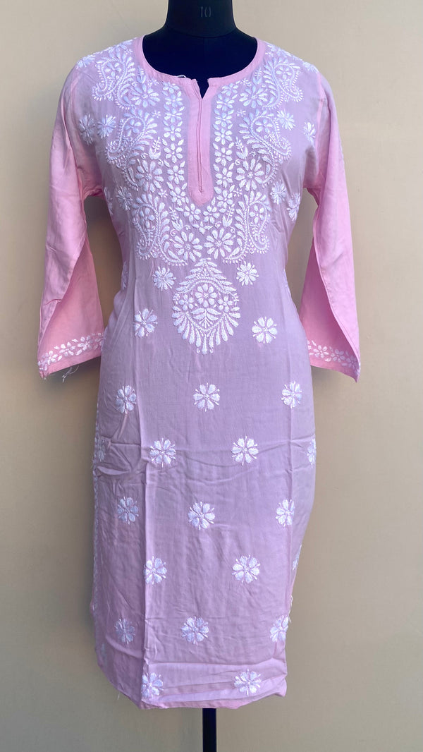 Lucknowi Chikankari Kurti Pink Modal Cotton