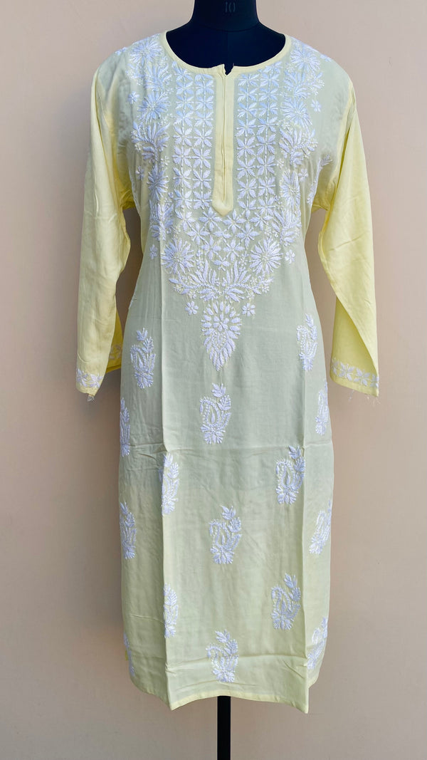 Lucknowi Chikankari Kurti Lemon Yellow Modal Cotton