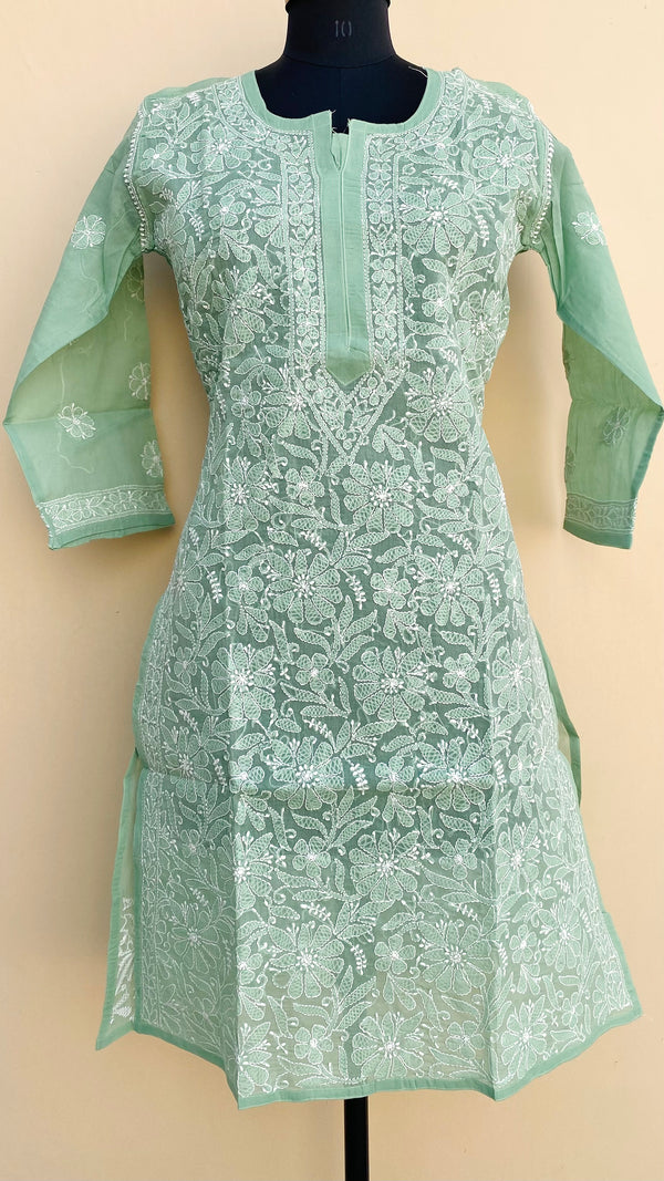 Lucknow Chikankari Kurti Teal Green Cotton